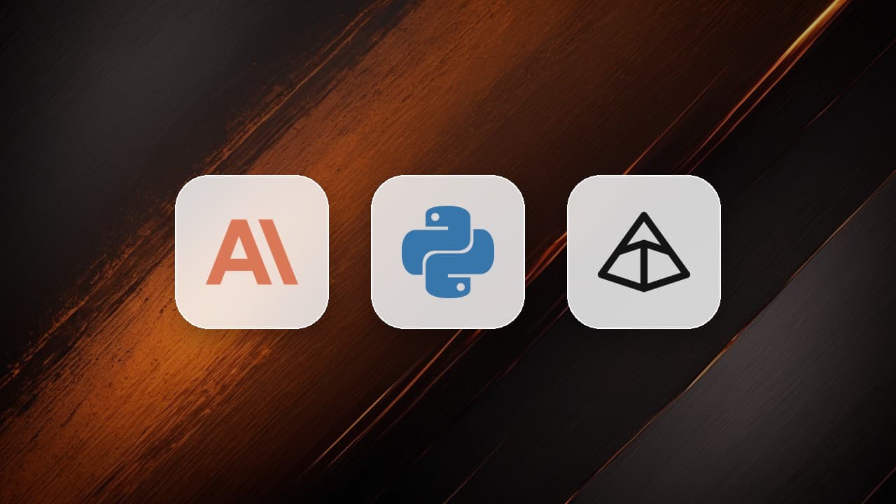 Anthropic, Python and Pydantic logos on frosted tiles over a dark copper background, representing the Anthropic Python SDK v1.0 migration to httpx2