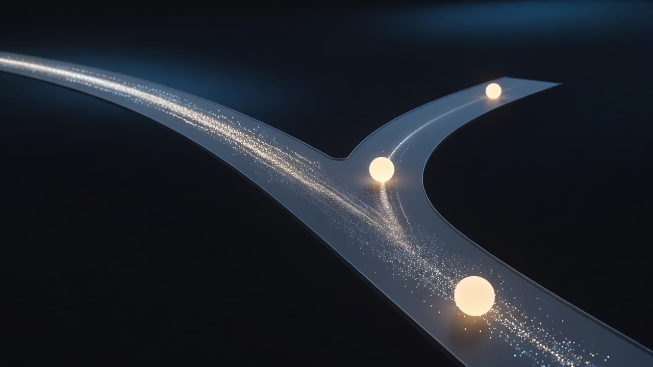A routing fork where most tasks flow to a fast lightweight lane and the few hard ones are escalated to a heavier, more deliberate lane