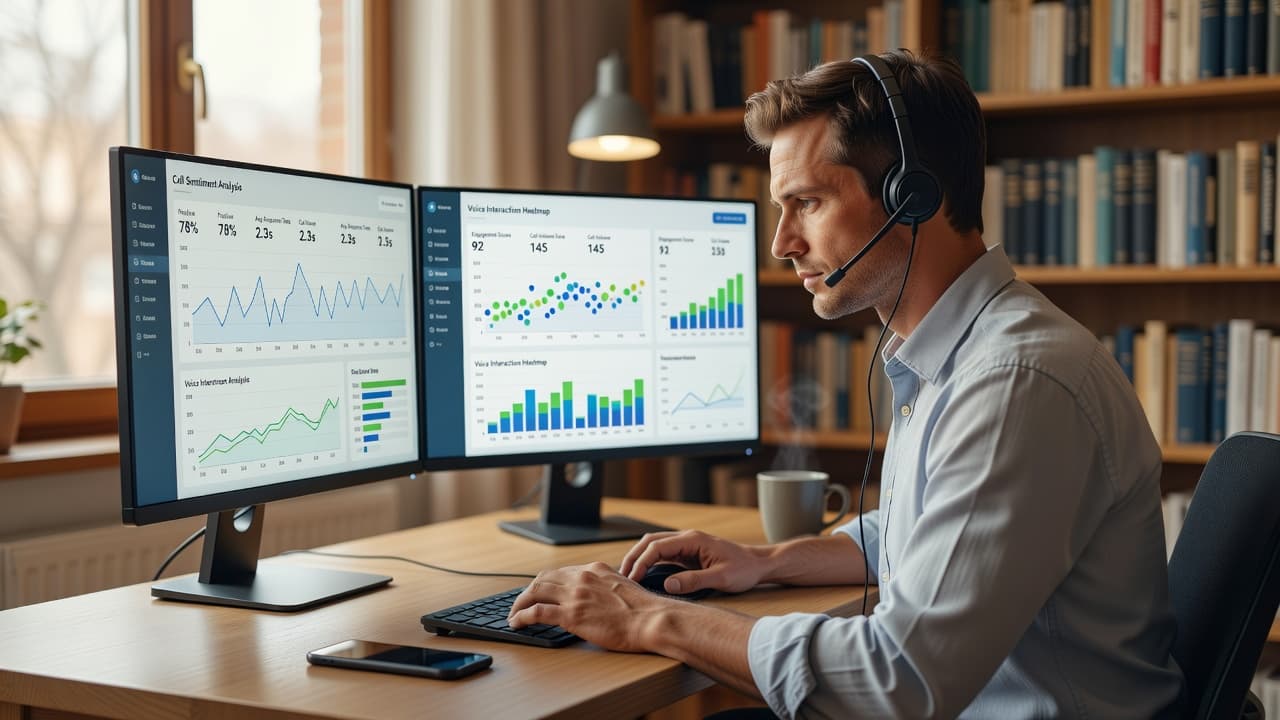 An AI consultant comparing Retell AI and Vapi voice-agent dashboards side by side on dual monitors